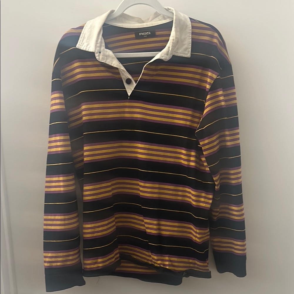 Striped Men's Shirt - Black, Yellow, Purple